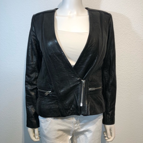 IRO ‘Imaei’ Black Asymmetrical Zipper Biker Moto Lamb Leather Jacket - Picture 6 of 12